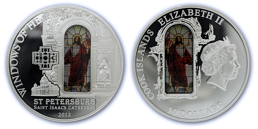 Zadní strana Strieborná minca Katedrála svätého Izáka Okno Vzkriesenie 2012 Proof