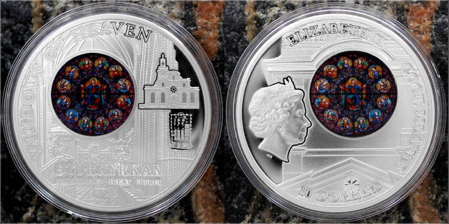 Strieborná minca Kostol sv. Mikuláša Štokholm Okno Krista 2015 Proof