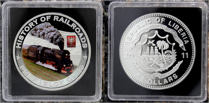 Stříbrná mince kolorovaný PKP Fablok OL 49 History of Railroads 2011 Proof