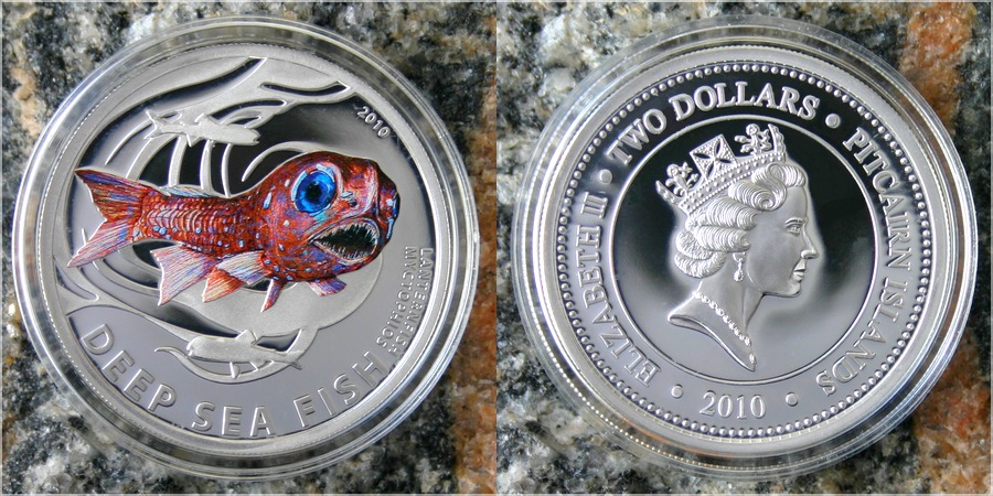 Stříbrná mince Deep Sea Fish Světélkující 2010 Proof Pitcairn Islands