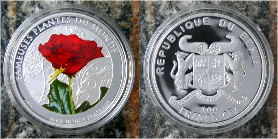 Zadní strana Silver plated coin Rose 2011 Proof Benin 