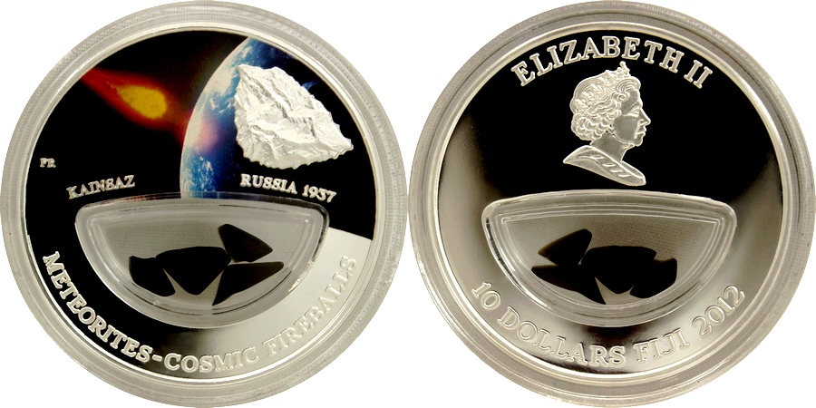Zadní strana Stříbrná mince kolorovaná Meteorit Kainsaz 2012 Proof