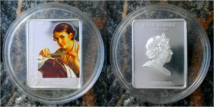 Stříbrná mince Vasilij Tropnin Krajkářka 2010 Proof 