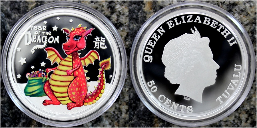 Stříbrná mince kolorovaný Baby Dragon Rok Draka 2012 Proof