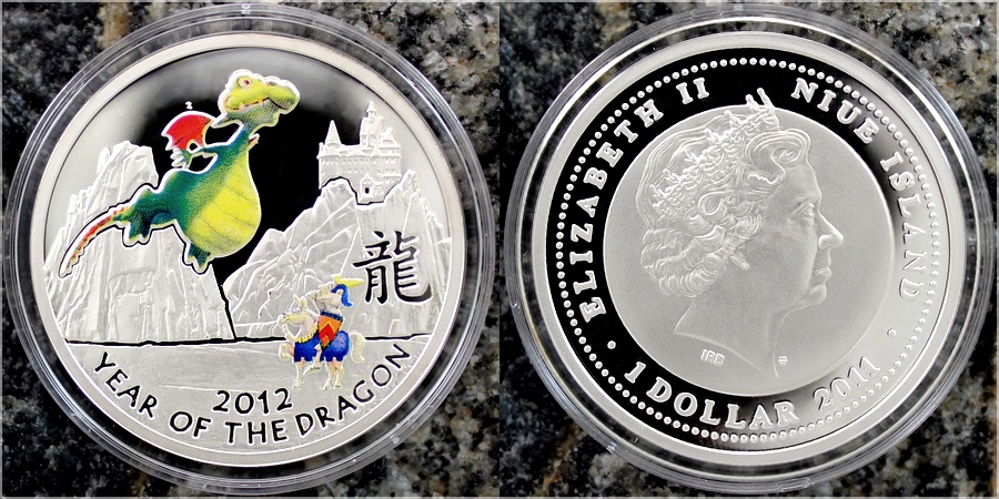Strieborná kolorovaná minca Fairy Tale Dragon Rok Draka 2012 Proof