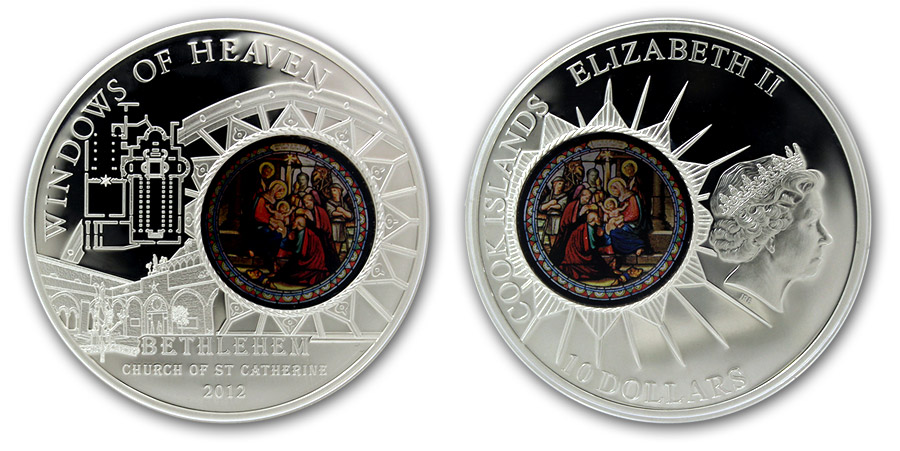 Strieborná minca Kostol sv. Kataríny Betlehem Okno Troch kráľov 2012 Proof