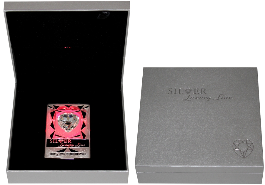 Strieborná minca Luxury Line Srdce Ružové osvietenie 2014 Krystal Proof