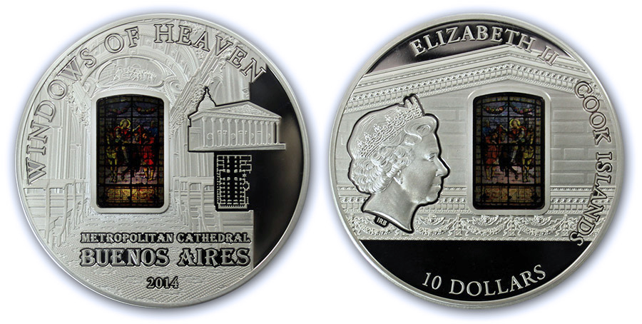 Stříbrná mince Metropolitní katedrála Buenos Aires Okno Sv. Martina 2014 Proof
