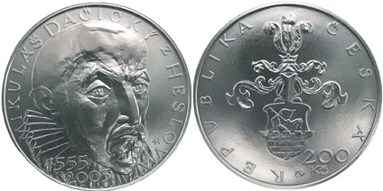 Stříbrná mince 200 Kč Mikuláš Dačický z Heslova 450. výročí narození 2005 Standard