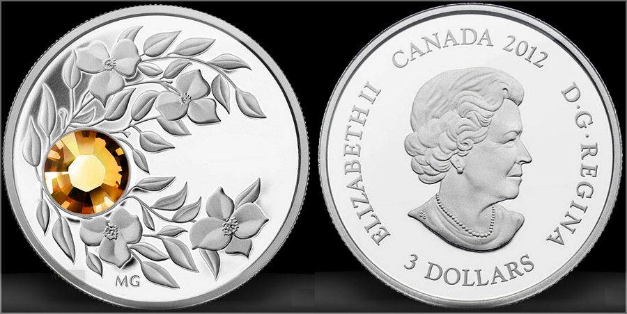 Stříbrná mince Listopad Narozeninový krystal (Topaz) 2012 Proof