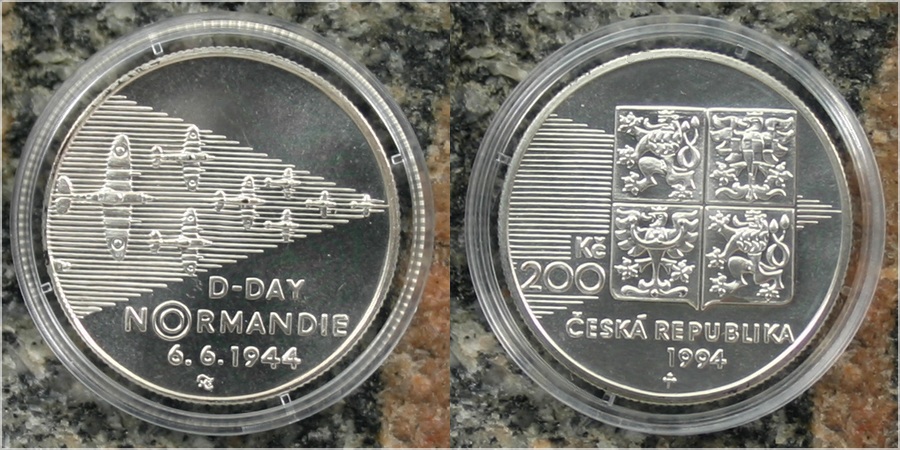 Stříbrná mince 200 Kč Vylodění spojenců v Normandii 50. výročí 1994 Standard