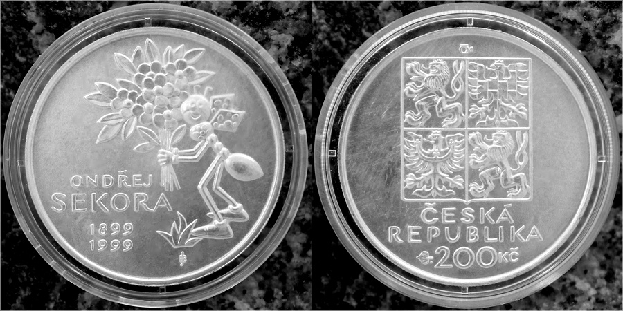 Stříbrná mince 200 Kč Ondřej Sekora 100. výročí narození 1999 Standard