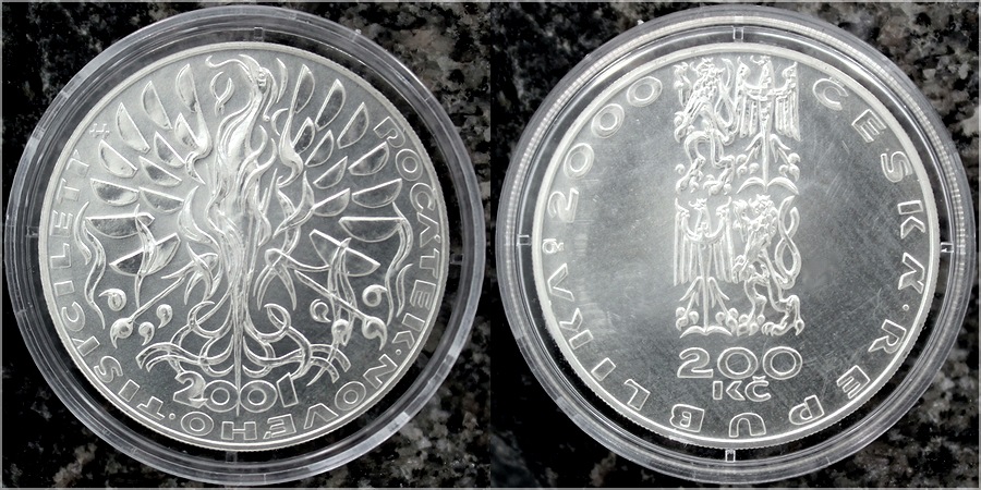 Stříbrná mince 200 Kč Počátek nového tisíciletí 2000 Standard