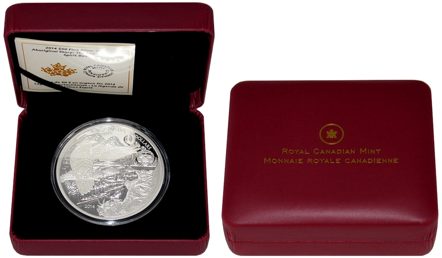 Stříbrná mince 5 Oz Pověst o Kermodském medvědu 2014 Proof (.9999) 