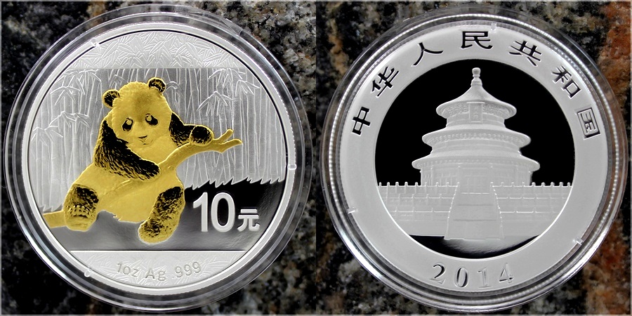 Stříbrná mince pozlacená Panda 1 Oz Standard