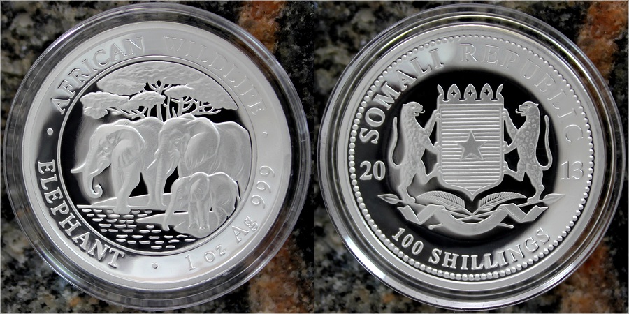 Stříbrná mince Slon africký African Wildlife High Relief 1 Oz 2013 Proof