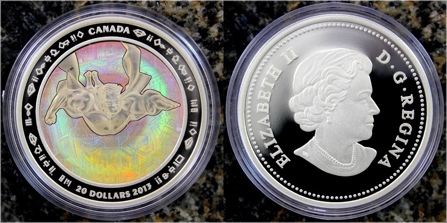 Strieborná minca Superman 75. výročie 1 Oz 2013 Hologram Proof (.9999)