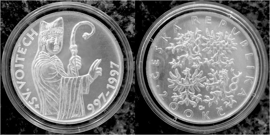 Stříbrná mince 200 Kč Sv. Vojtěch 1000. výročí úmrtí 1997 Standard