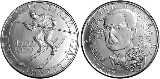 Stříbrná mince 200 Kč Svaz lyžařů v Království českém 100. výročí 2003 Standard