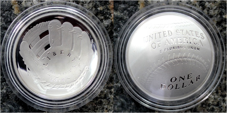 Zadní strana Stříbrná mince Baseballová síň slávy 2014 Proof