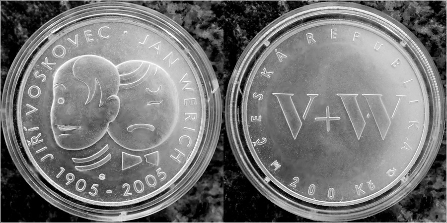Stříbrná mince 200 Kč Jan Werich a Jiří Voskovec 100. výročí narození 2005 Standard