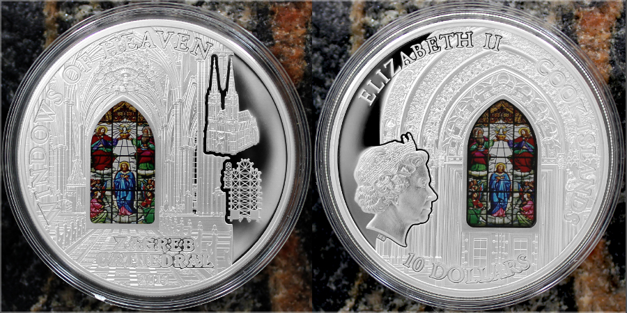 Stříbrná mince Záhřebská katedrála Okno Nanebevzetí 2015 Proof