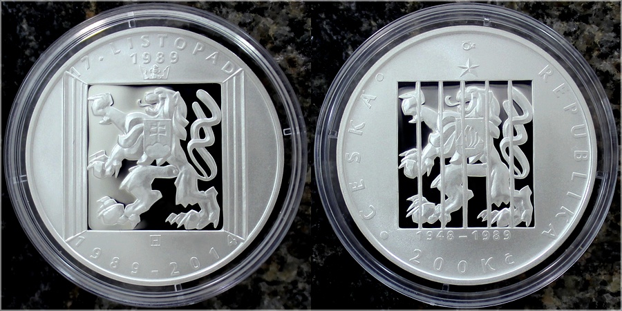 Stříbrná mince 200 Kč 17. listopad 1989 25. výročí 2014 Proof