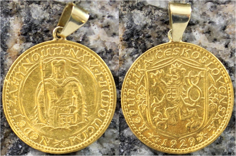 Zlatá mince Svatý Václav Jednodukát Československý 1929 Přívěsek