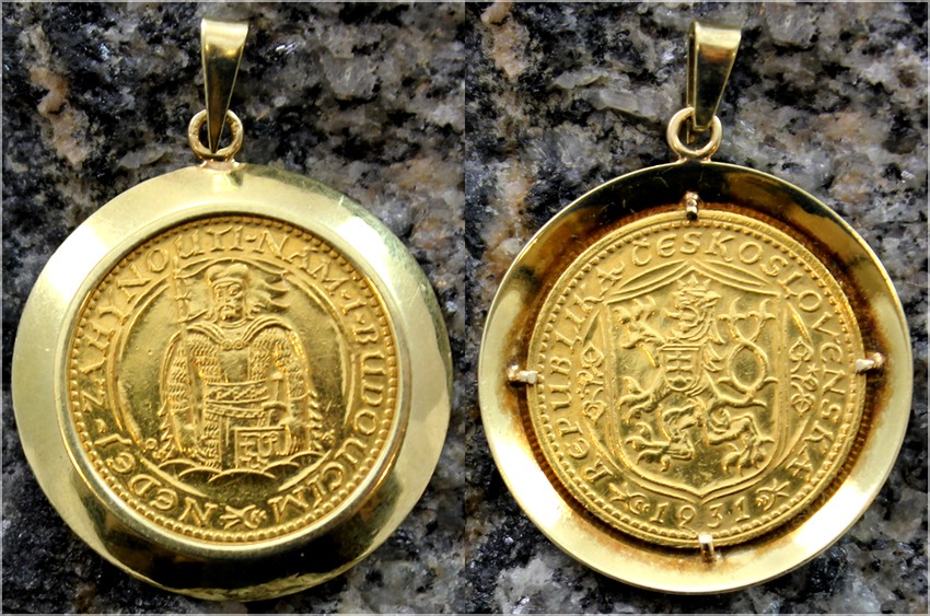 Zlatá mince Svatý Václav Jednodukát Československý 1931 Zlatý přívěsek