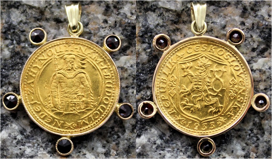 Zlatá mince Svatý Václav Jednodukát Československý 1933 Zlatý přívěsek