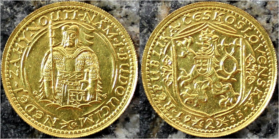 Zlatá mince Svatý Václav Dvoudukát Československý 1933