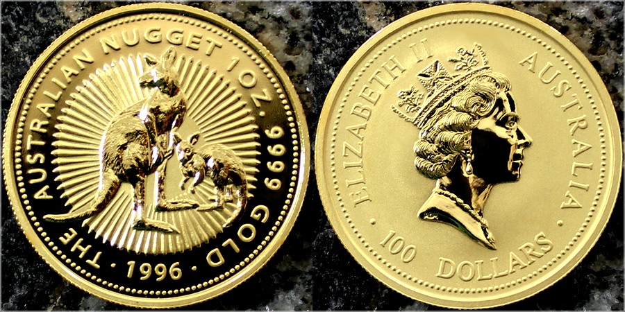 Zadní strana Zlatá investičná minca The Australian Nugget 1996 1 Oz