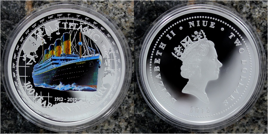 Stříbrná mince kolorovaný Titanic 1 Oz 100. výročí 2012 Niue Proof