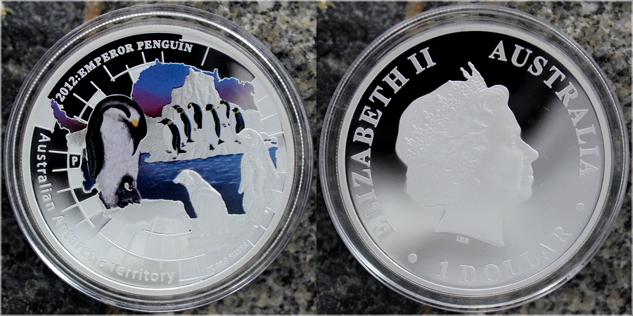 Stříbrná mince kolorovaný Tučňák císařský 1 Oz 2012 Proof