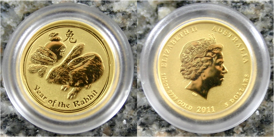 Zlatá investičná minca Year of the Rabbit Rok Králika Lunárny 1/20 Oz 2011