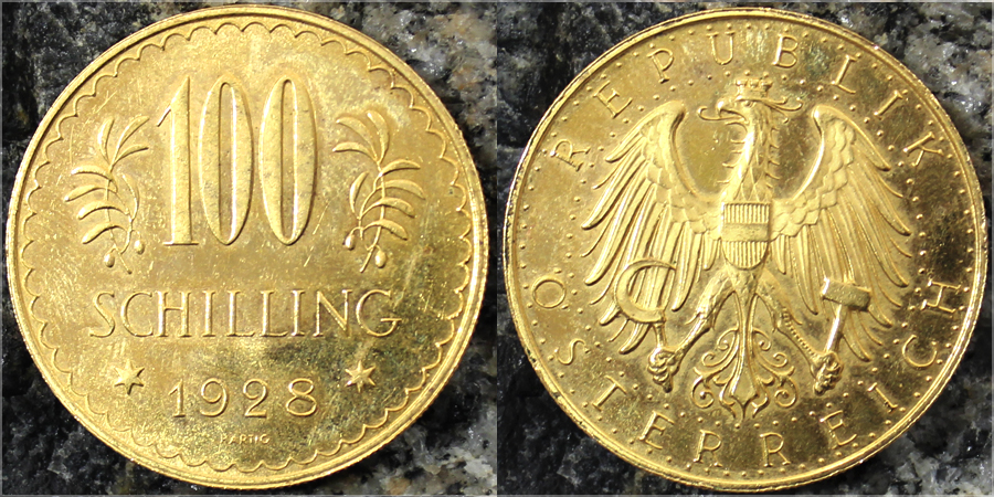 Zlatá mince 100 Šilink 1928