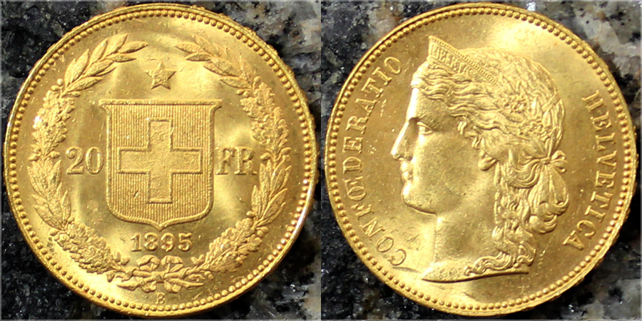 Zlatá mince 20 Frank Helvetia - Libertas 1895
