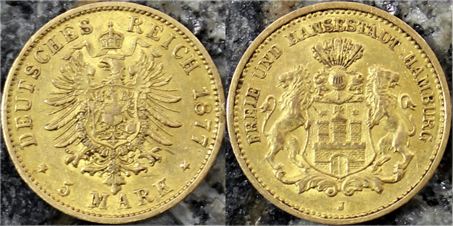 Zlatá minca 5 Marka 1877