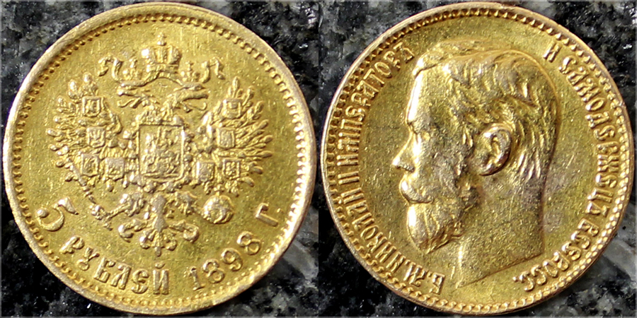 Zlatá mince 5 Rubl  Mikuláš II. Alexandrovič 1898