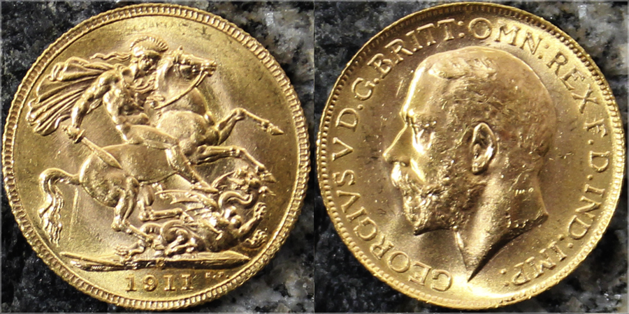 Zlatý Sovereign Král Jiří V. 1911 C