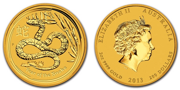 Zlatá investičná minca Year of the Snake Rok Hada Lunárny 2 Oz 2013