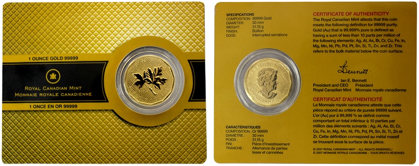 Zlatá investičná minca Maple Leaf 1 Oz 2008 (.99999)