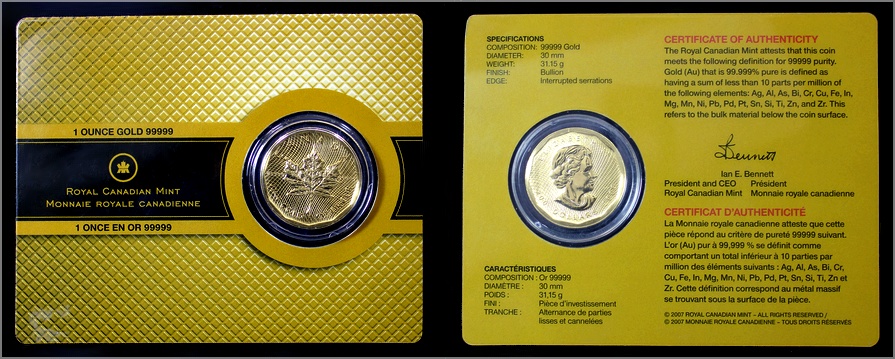 Zlatá investiční mince Maple Leaf 1 Oz 2009 (.99999)