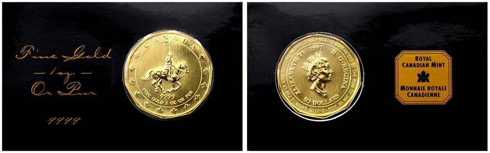 Zlatá investiční mince Mountie Maple Leaf 1 Oz 1997