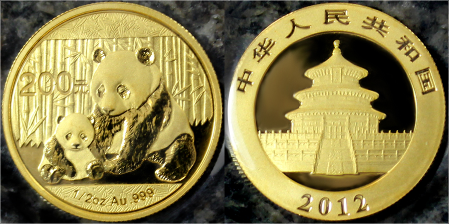 Zlatá investiční mince Panda 1/2 Oz 2012