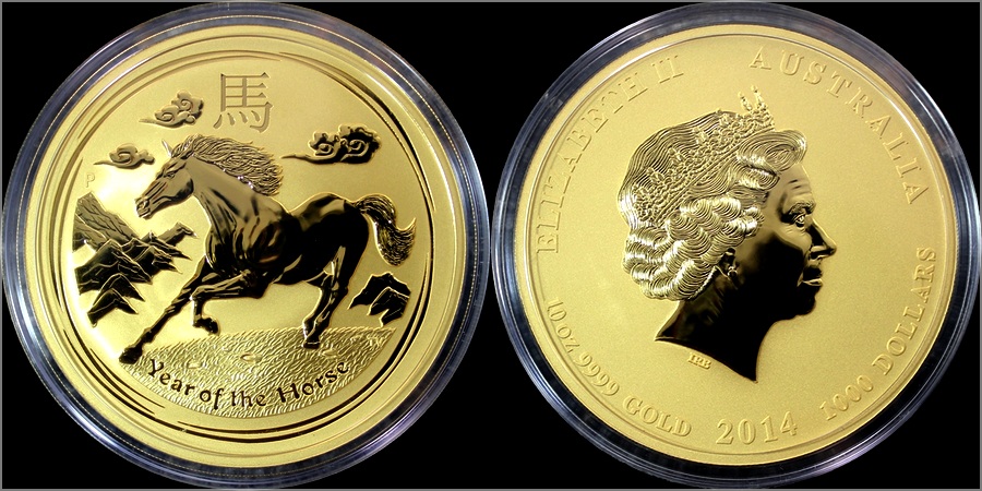 Zlatá investiční mince Year of the Horse Rok Koně Lunární 10 Oz 2014