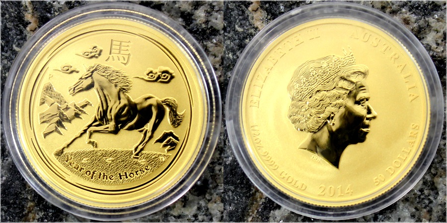 Zlatá investiční mince Year of the Horse Rok Koně Lunární 1/2 Oz 2014