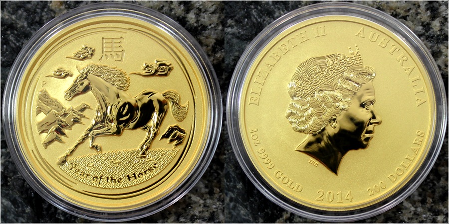 Zlatá investiční mince Year of the Horse Rok Koně Lunární 2 Oz 2014