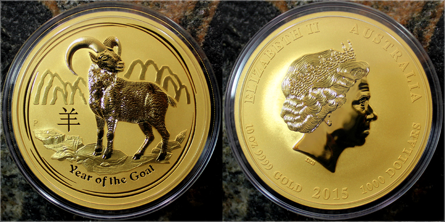 Zlatá investičná minca Year of the Goat Rok Kozy Lunárny 10 Oz 2015