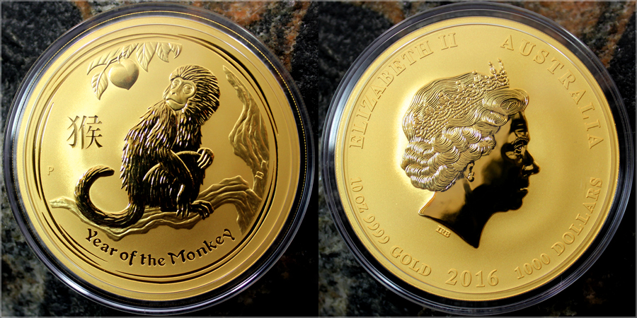 Zlatá investiční mince Year of the Monkey Rok Opice Lunární 10 Oz 2016